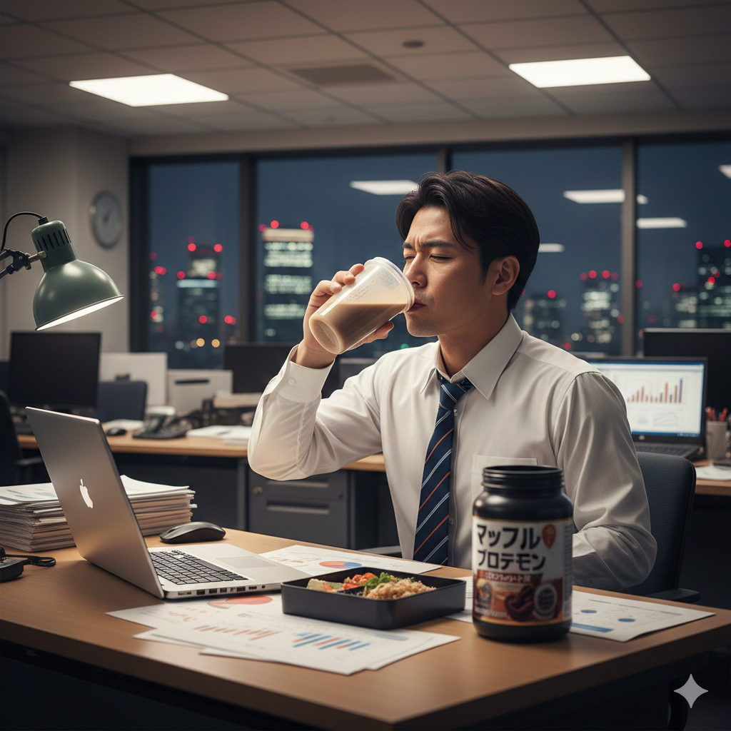 プロテインを飲むサラリーマン